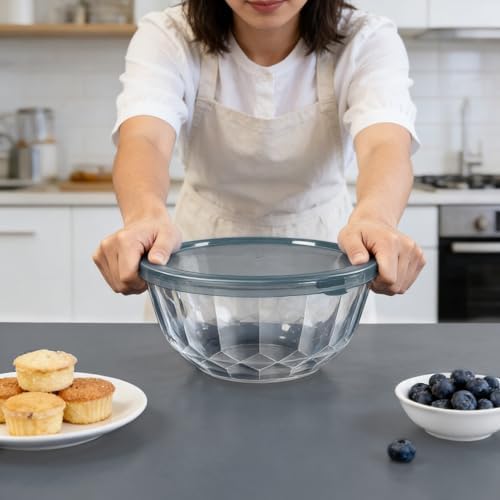 Thick Glass Mixing Bowls with Airtight Lids Set, 5-Piece Nesting Bowls for Baking & Meal Prep, BPA Free, Dishwasher Safe, 0.5/0.8/1.6/2.7/4.4 Quart - Gray - Thumbnail 4