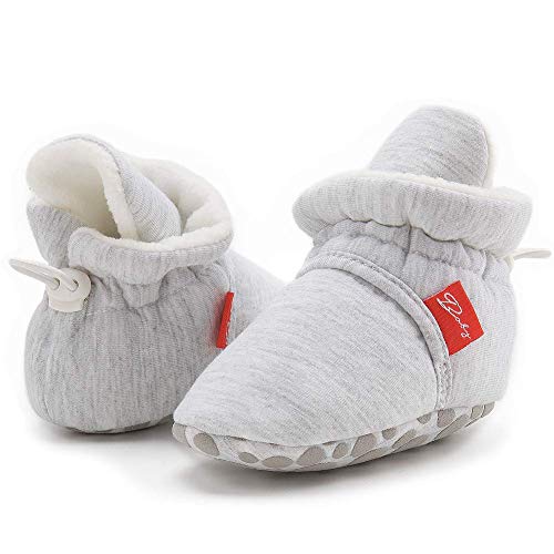 Babelvit Newborn Baby Boy Girl Soft Fleece Booties Stay On Infant Slippers Socks Shoe Non Skid Gripper Toddler First Walkers Winter Ankle Crib Shoes