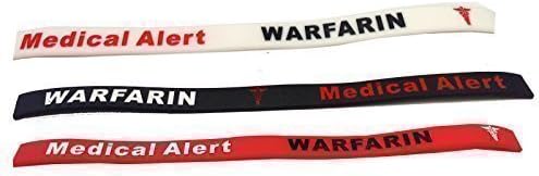 WAR FARIN WRISTBAND S - WARFARIN MEDICAL ALERT - NEW 3 TONE BRACELET - 100% Silicone id card Emergency first aid identity rubber permanent ink Debossed band (3 Pack (Black/White/Red) – by 123t