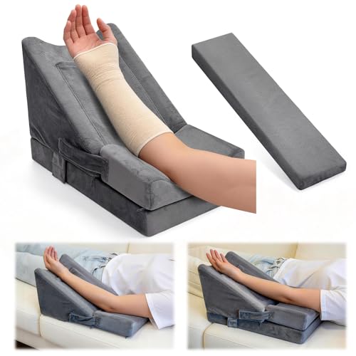 CRAURU Arm Wedge Pillow Adjustable Arm Elevation Pillow with Pocket High Density Foam Ergonomic Hand Elbow Support Pillows with Removable Cover Grey