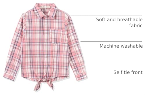 Image of Noomelfish Girls Long Sleeve Button Down Shirt Tie Front Western Tops Cowgirl Outfit (5-14 Years)