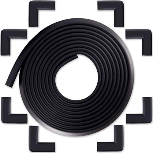 Bebe Earth Baby Proofing Edge and Corner Guard Protector Set, 20 Feet Edges & 8 Foam Corners, Furniture and Tables Child Baby Proof Bumpers, Pre-Taped Corner Cushions - Onyx Black