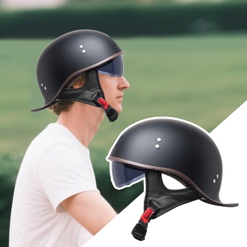 Casco de motocicleta de media cara con visor y protección ligera negra 7