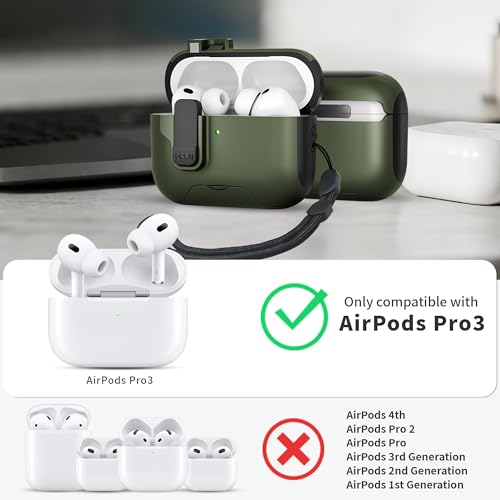for AirPods Pro 3 Case (2025) with Secure Lock/Phone Stand (Military Green) by meiyasy - Used condition - Image 2