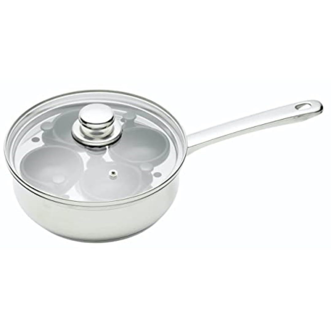 KitchenCraft Pochierpfanne, Eierpochierer, Eierpochierpfanne aus Kohlenstoffstahl, Eierpochierpfanne für 4 Eier, Antihaft- und induktionssicher, 20,5cm (11''), Silber