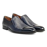 Mezlan - Milani - Men's Italian Slip-On Loafers - Deerskin Inlay & High-Shine Calfskin - Handcrafted in Spain Blue