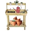 LUCKYERMORE Potting Bench Table Wooden Gardening Plant Workstation Natural Solid Wood Garden Potting Station wWheels and Drawer Sink Hook Open Shelf for Outside Patio Lawn Garden Banco para macetas