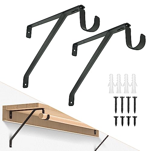 LANMIERT - LANMIERT Heavy Duty Closet Rod Bracket, Adjustable Black Closet Shelf & Rod Brackets for 3/4" Wall Cleat, Adjustable for Rear Cleat Strip, Closet Rod Support Bracket Set of 2