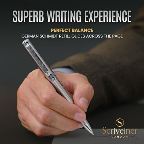 Image of Scriveiner Stainless Steel Ballpoint Pen - Stunning Luxury Pen with Stainless Steel Finish, Schmidt Black Refill, Best Ball Pen Gift Set for Men & Women, Professional, Executive, Office, Nice Pens