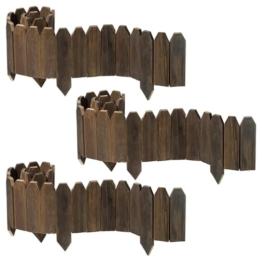 Wood Garden Edging, Wooden Fence Border Decorative Small Picket Panels for Flower Bed Barriers and Landscape Fencing (5.9" H x 47" L, 3 Pack)