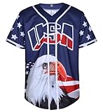 Herren Baseballtrikot mit amerikanischer Flagge, Knopfleiste, Softball-Trikot, USA-Adler-Shirt für Herren, USflag Blue, 4X-Groß
