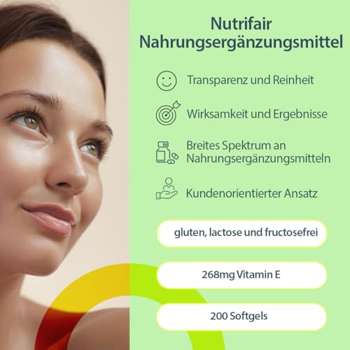 Vitamin E 400 I.E. - mit 268mg Vitamin E pro Softgel - 200 Softgels - Hochdosiert - Deutsche Produktion & Laborprüfung - NutriFair | Premium & Fair – Bild 6