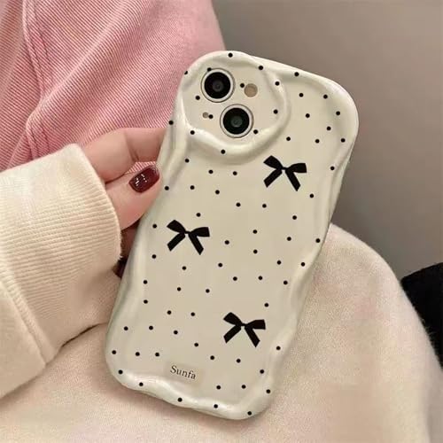 LIRASIRA Compatible con Realme C21Y/Realme C25Y, Funda Suave Silicona Motivo Lunares, Corazón, Lazo, Borde Ondas Crema
