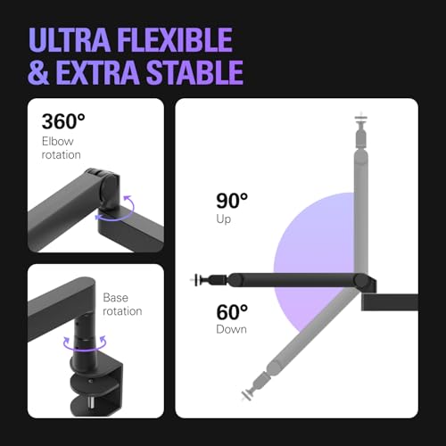 Image of Elgato Wave Mic Arm Pro, Gas Spring Microphone Arm | Supports up to 3kg, Silent gas-spring adjustment, Hidden cable channels, Padded clamp, Compatible with most mic brands