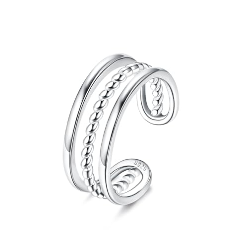 PATISORNA 925 Sterling Silver Toe Rings for Women Adjustable Wrap Open Cuff Ring Hypoallergenic Vintage Band Rings for Men Ladies 3Row