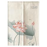 Surwin Cortina de Puerta Japonesa Noren,Flores Loto Rosa)