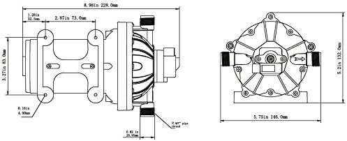 Technical drawing with pump dimensions