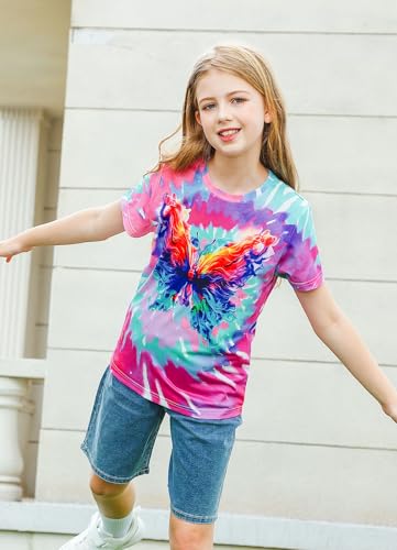SunFoucs Girls Kids Shirts Size 5-12 Tie Dye Casual Tshirt Short Sleeve Crewneck Tee Top3