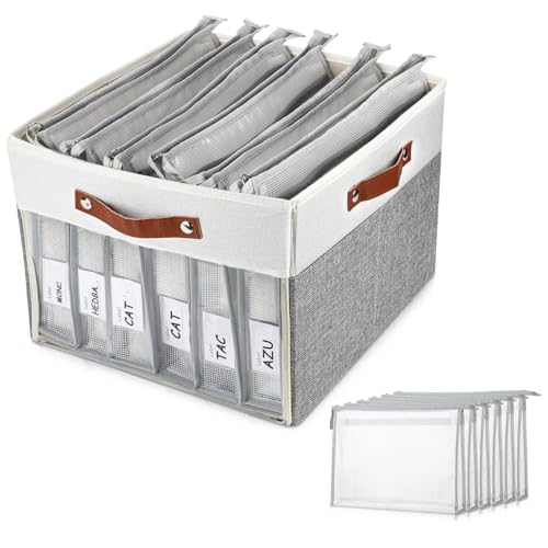 Large Board Game Storage Box with 6pcs Double-Layer B4 Zipper Bags, Board Game Organizer with Clear Window and DIY Label,Game Storage Containers for Office Supplies,Puzzles,Building Blocks,Craft