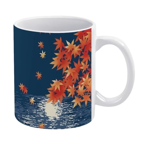 マグカップ おしゃれ 月夜 カエデの葉 和風 コーヒーカップ 陶器 丈夫 マグ カップ 食器 直径8.2×高さ9.6cm 330ml 軽い 気軽に使える コーヒーマグ インテリア アウトドア 綺麗 ジュース お茶 新生活 雑貨 台所 飲食店 家庭用 ファッ