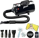 GOLADA Pet Grooming Dryer, Quiet and Stepless Adjustable Pet Hair Dryer with 4 Different Nozzles, Includes Towel and Brush, Ideal for Pet Shops, Car Beautification, and Pet Owners. (Black X)