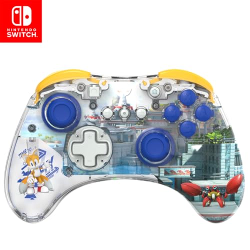 Image of PDP REALMz Wireless Nintendo Switch Pro Controller, Customizable LED, 40 Hour Rechargeable Battery Power, 30 Foot Connection, Licensed by Nintendo and SEGA: Sonic Superstars (Tails Seaside Hill Zone)