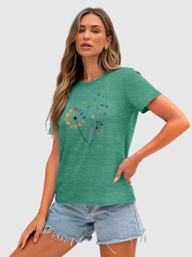 Image of Anbech Womens Dandelion Graphic T-Shirts Teen Girls Cute Sunflower Print Casual Tee Tops