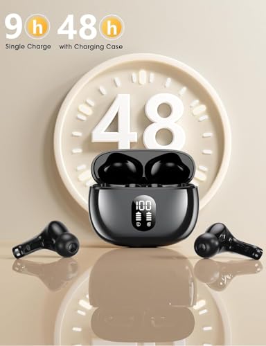 Image of Wireless Earbuds, Hi-Fi Deep Bass Ear Buds, 48H Playtime In-Ear Headphones | 2 Mics for Clear Calls, LED Display, IPX7 Waterproof, Touch Control, Lightweight Bluetooth Earphones for iPhone /Android /TV