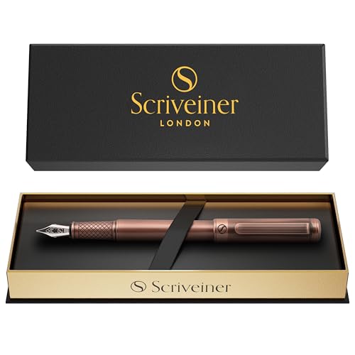 Image of Scriveiner Luxury Fountain Pen - Stunning Copper Luxury Pen, Schmidt Gilded Nib (Fine), Converter, Best Pen Gift Set for Men & Women, Professional, Executive, Office, Nice Pens