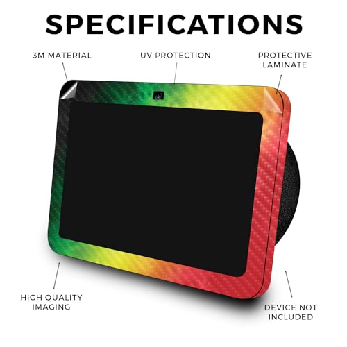 Image of Carbon Fiber Skin Compatible with Amazon Echo Show 8 (3rd Gen, 2023) - Rasta Rainbow - Premium 3M Vinyl Protective Wrap Decal Cover - Easy to Apply | Crafted in The USA by MightySkins