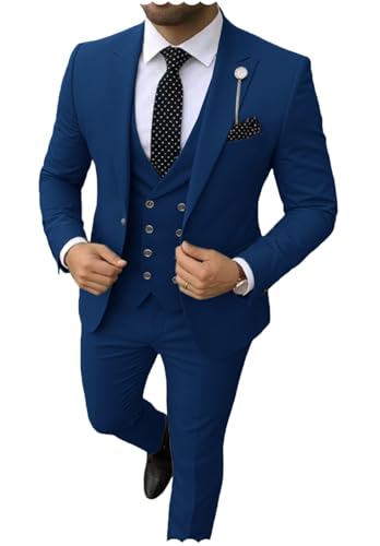 Men's Slim Fit 3 Piece Suit Set One Button Blazer Jacket Vest & Pants for Business Wedding Party