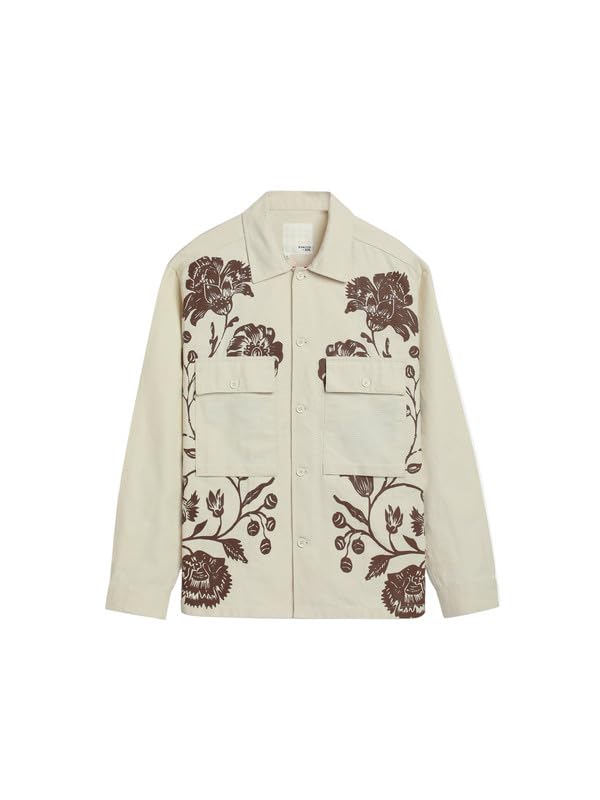 Image of SNITCH x BISMIL Men's Overshirt | Full Sleeve Floral Print | 100% Cotton Relaxed Fit | Spread Collar & Button Cuffs | Casual Wear & Layering