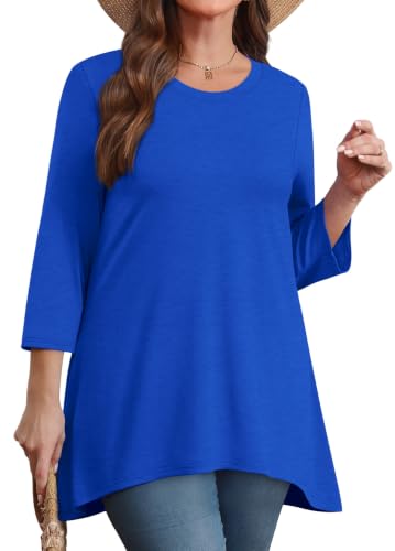 Image of OFEEFAN Tunic Tops for Women Loose Fit Dressy 3 /4 Length Sleeve Womens Tops with Asymmetrical Hem S-4XL