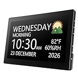 Raynic Digital Clock, Large Display Calendar Clock with 12 Themes, 20 Alarms, 20 Reminders, Auto Dimming, 12/24 Hours, Indoor Temperature, Humidity for Seniors, Desk