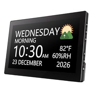 Raynic Digital Clock, 10.1 Inch Large Display Calendar Clock with 12 Themes, 20 Alarms, 20 Reminders, Auto Dimming, 12/24 Hours, Indoor Temperature, Humidity for Seniors, Desk (Black)