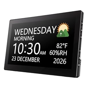 Raynic Digital Clock, 10.1 Inch Large Display Calendar Clock with 12 Themes, 20 Alarms, 20 Reminders, Auto Dimming, 12/24 Hours, Indoor Temperature, Humidity for Seniors, Desk (Black)