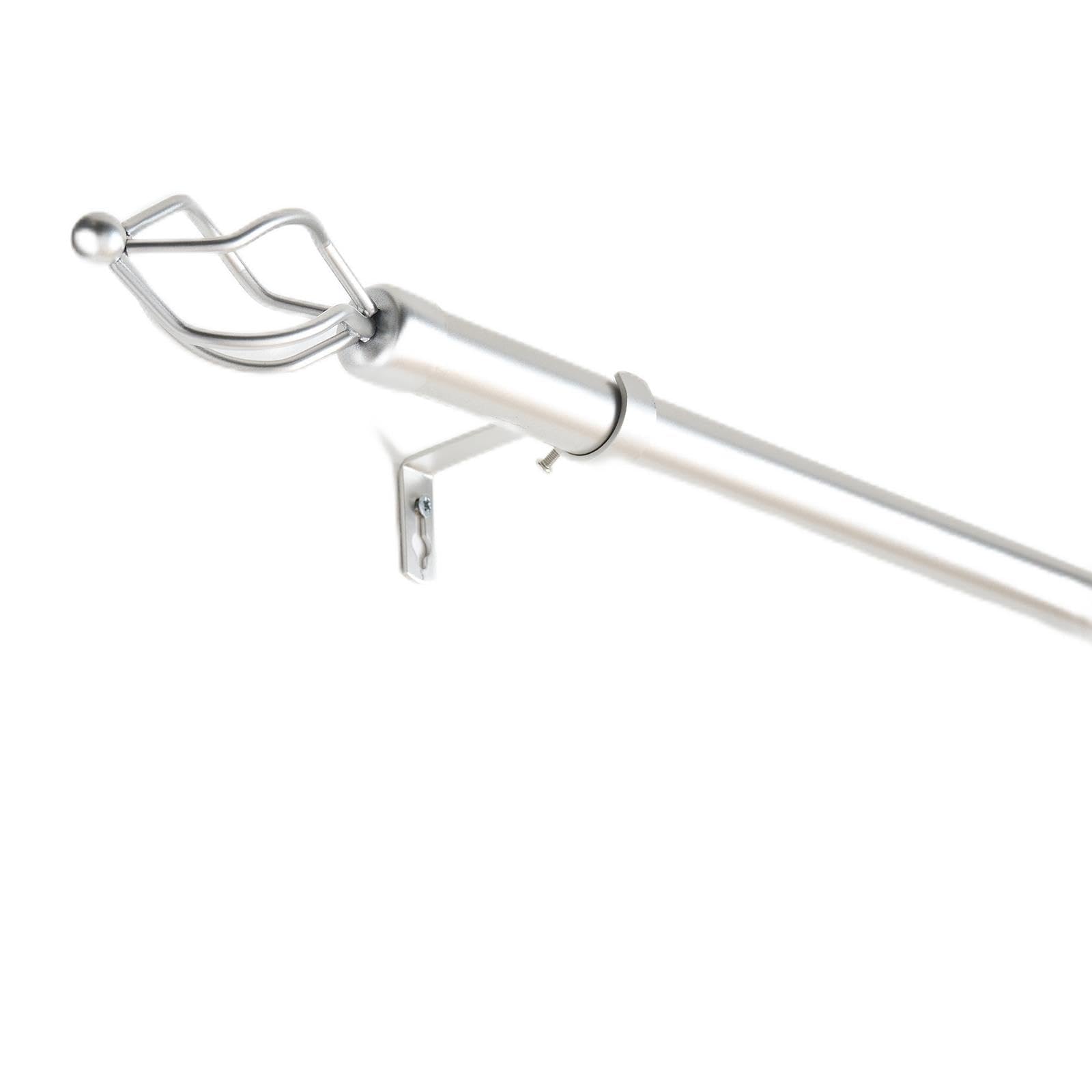 OHS Curtain Pole for Eyelet Curtains 70 to 120cm, Extendable Curtain Pole 16mm Curtain Rod with Twist Finials Adjustable Metal Curtain Poles Brackets Included, Silver — image 1