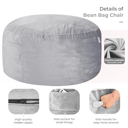 Image of HABUTWAY Bean Bag Chair: Giant 5' Memory Foam Furniture Bean Bag Chairs for Adults with Microfiber Cover 5Ft (Light Grey)