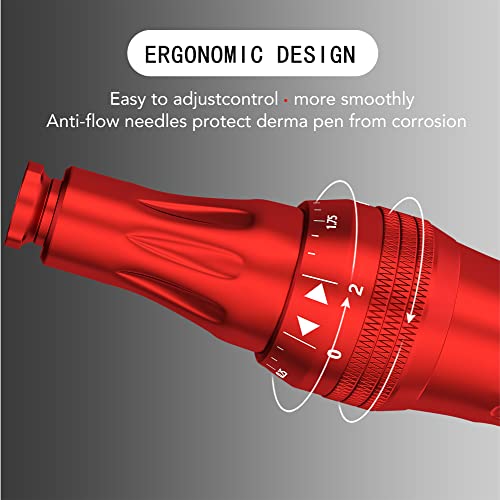 Drroller-Dermapen-Professional-Electric-Derma-Pen-Derma-Stamp-for-Face-Body-Hair-Growth-Wireless-Derma-Machine-Kit-Skin-Pen-with-Anti-Flow-Back-Replacement-Needle-Cartridges-2pcs-12-pin-Red