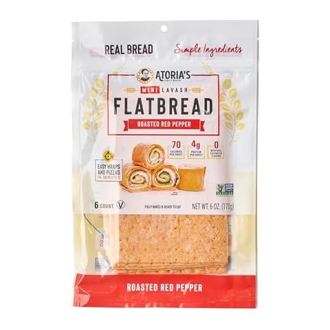 Atoria's Family Bakery Mini Roasted Red Pepper Lavash | Non-GMO, Vegan (8 Pack, 48 Flatbreads Total) 8-Packs of 6 Sheets (48 Sheets) Cover