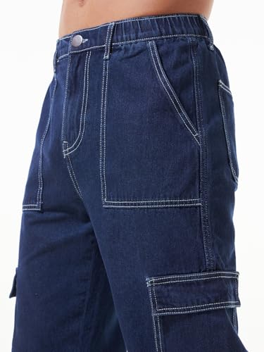 Image of Bewakoof Men Mid Rise Baggy Regular Fit Cargo Jeans|Cargo Jeans - Multi-Pocket Denim | Baggy Fit | Utility Streetwear
