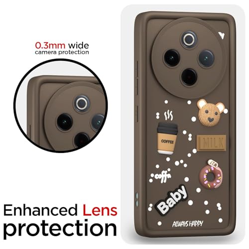 Image of Bintage CASE Cute Fun Taddy Cartoon 3D Ball Bear Milk Cake Coffee Silicon Case Full Body & Camera Protection Back Cover Compatible for IQOO Z10 5G - Brown