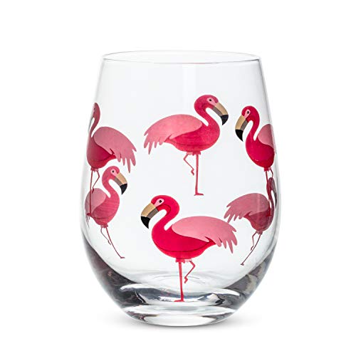 Abbott Collection Flamingo Stemless Wine Goblet - Glass, Clear/Pink, 4