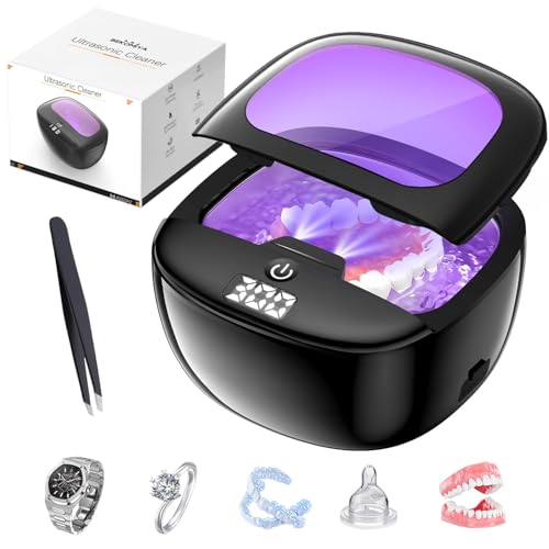 Ultrasonic Retainer Cleaner, 45kHz Dental Cleaning Pod for Dentures, Aligners, Night Guards &amp; Jewelry, 150ML Denture Cleaner 2 Timed Modes &amp; Travel Design