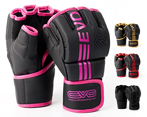 EVO Fitness Guanti MMA neri opachi Guanti per arti marziali Grappling Sparring da uomo Muay Thai Cage combattimento boxe combattimento sport donne rosa UFC sacco da boxe allenamento (piccolo, rosa)