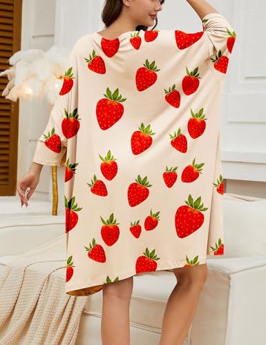 Image of Chunoy Women Oversized Nightgown Short Sleeve Sleepwear Dress with Pockets