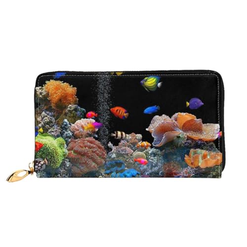 FEETOX Marine Life Long Portefeuille en cuir Portefeuille d'embrayage Portefeuille en cuir Mode Porte-monnaie en cuir Long à deux volets en cuir, Noir , Taille unique