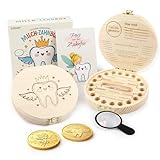Gzxhsy Zahndose Milchzähne für Mädchen und Jungen | Zahnfee Geschenk set mit Brief, 2 Münzen, Lupe, Pinzette & Haarlockenfläschchen | zur Taufe, zum Geburtstag oder für neue Eltern (Aa-Zahnflügel)