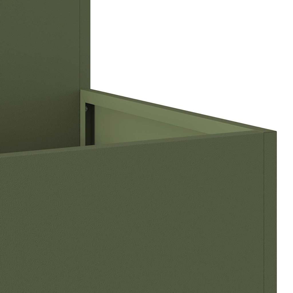 Oliwkowa zieleń ogrodowa osłona 100 x 100 x 48 cm stal | Prostokątny, drenażowy otwarty dno, prosty montaż, na taras i ogród