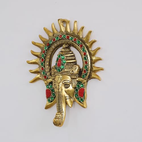Image of KridayKraft Metal Ganesha ji Statue,Ganpati Wall Hanging Sculpture Lord Ganesh Idol Lucky Feng Shui Wall Decor Your Home, Office,Religious Gift Article Decorative,Showpiece (Stone, KIRAN GANESH)